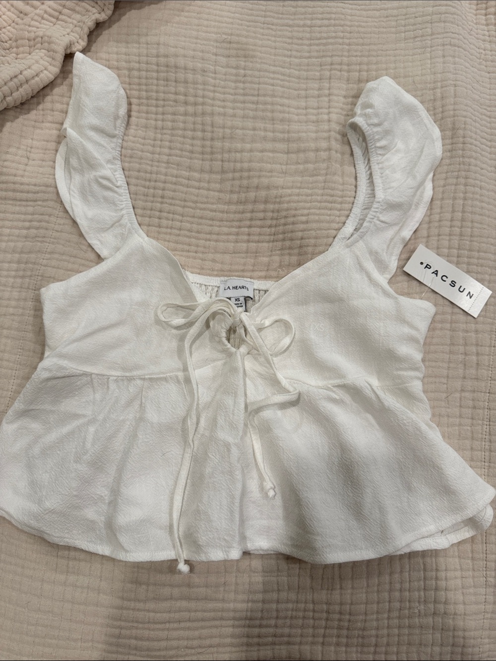 PacSun White Ruffle Tie-Front Crop Tank